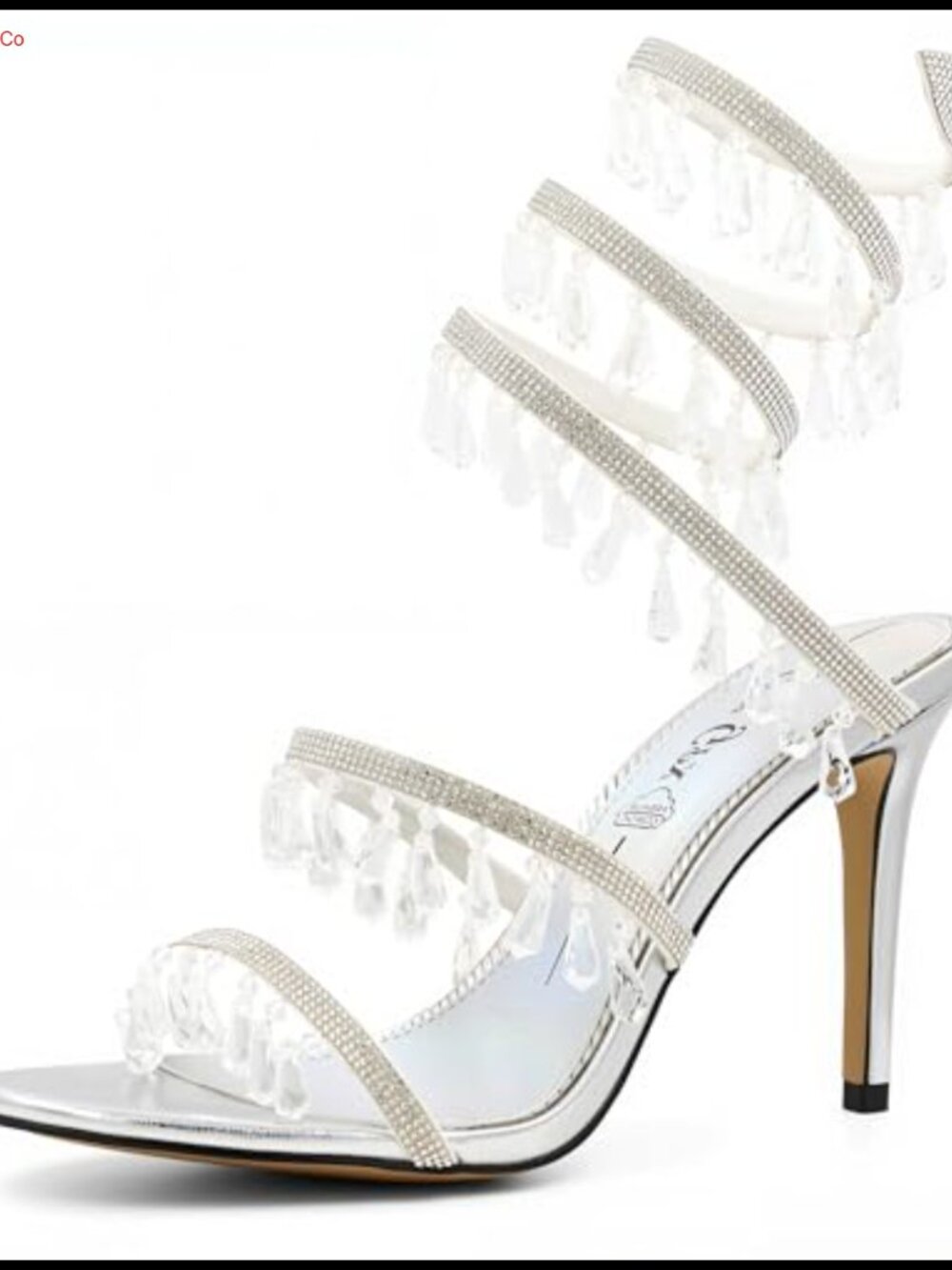 Rhinestone Ankle Wrap Stiletto Sandals Crystal Pendant Heels